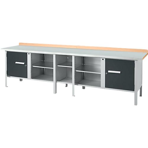 Kastenwerkbank Schäfer Shop Select PWi 300-1, ESD, Buche Multiplexplatte, mit Stahlabdeckung, bis 750 kg, B 3000 x T 700 x H 840 mm, Anthrazit