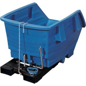 Kippbehälter, Polyethylen, blau, B 920 x T 1420 x H 590 mm, 300 l, Schüttkanthöhe 370 mm, bis 150 kg, Kipp-Arretierungsvorrichtung Kippbehälter, Polyethylen, blau, B 920 x T 1420 x H 590 mm, 300 l, Schüttkanthöhe 370 mm, bis 150 kg, Kipp-Arretierungsvorrichtung