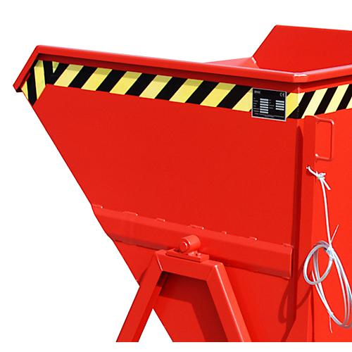 Kippmulde Bauer KS 550, Stahl, rot, B 1245 x T 1200 x H 1170 mm, 550 l, bis 1000 kg, Rollen, Manuelle Kippvorrichtung