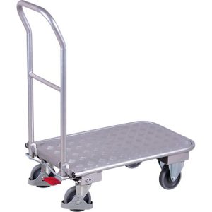 Klappbügelwagen, Aluminium/ Riffelblech, alusilber, L 720 x B 450 mm, klappbarer mit Querstrebe, TPE-Rollen mit EasySTOP, bis 150 kg Klappbügelwagen, Aluminium/ Riffelblech, alusilber, L 720 x B 450 mm, klappbarer mit Querstrebe, TPE-Rollen mit EasySTOP, bis 150 kg