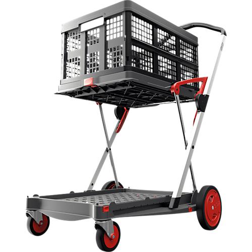 Klappmobil CLAX®, 2 Etagen, Tragkraft bis 60 kg, Lenk- & Bockrollen, inkl. 46 l Klappbox, Aluminium & Kunststoff, grau/rot