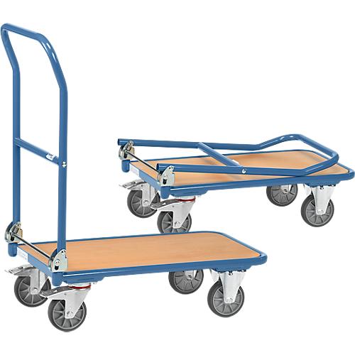 Klappwagen, Stahl/Holz, bis 250 kg, 900 x 600 mm, TPE-Bereifung, blau/buche