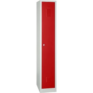Kleiderspind, 1 Tür, B 415 x T 500 x H 1800 mm, Drehriegelverschluss, lichtgrau/rot Kleiderspind, 1 Tür, B 415 x T 500 x H 1800 mm, Drehriegelverschluss, lichtgrau/rot