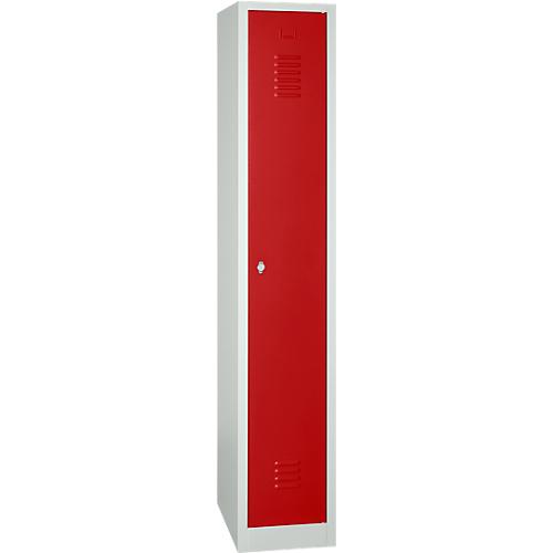 Kleiderspind, 1 Tür, B 415 x T 500 x H 1800 mm, Drehriegelverschluss, lichtgrau/rot