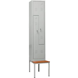 Kleiderspind, 2 Abteile, mit Sitzbank, 2 Fächer, mit Z-Türen, Zylinderschloss, lichtgrau/lichtgrau Kleiderspind, 2 Abteile, mit Sitzbank, 2 Fächer, mit Z-Türen, Zylinderschloss, lichtgrau/lichtgrau