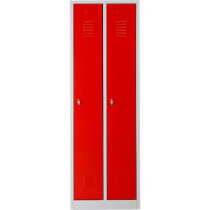 Kleiderspind, 2 Türen, B 600 x H 1800 mm, Drehriegelverschluss, lichtgrau/feuerrot Kleiderspind, 2 Türen, B 600 x H 1800 mm, Drehriegelverschluss, lichtgrau/feuerrot