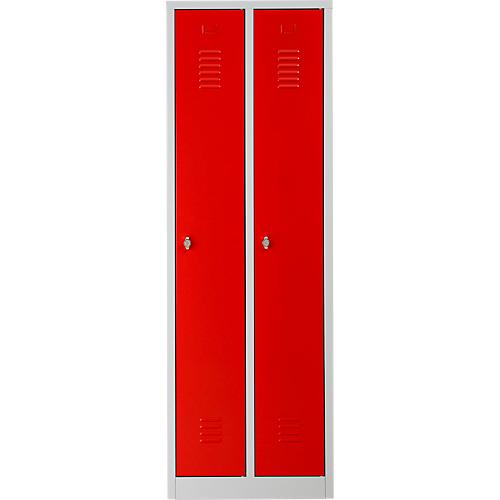 Kleiderspind, 2 Türen, B 600 x H 1800 mm, Drehriegelverschluss, lichtgrau/feuerrot