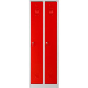 Kleiderspind, 2 Türen, B 600 x H 1800 mm, Zylinderschloss, lichtgrau/feuerrot Kleiderspind, 2 Türen, B 600 x H 1800 mm, Zylinderschloss, lichtgrau/feuerrot
