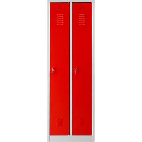 Kleiderspind, 2 Türen, B 600 x H 1800 mm, Zylinderschloss, lichtgrau/feuerrot