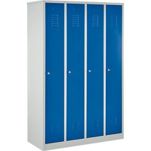 Kleiderspind, 4 Türen, B 1170 x H 1800 mm, Zylinderschloss, lichtgrau/enzianblau Kleiderspind, 4 Türen, B 1170 x H 1800 mm, Zylinderschloss, lichtgrau/enzianblau