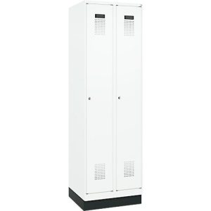 Kleiderspind C+P Evolo Plus, 2 Abteile, 300 mm Abteilbreite, mit Sockel, Anschlag rechts, Zylinder, B 600 x T 500 x H 1950 mm, verkehrsweiß/verkehrsweiß Kleiderspind C+P Evolo Plus, 2 Abteile, 300 mm Abteilbreite, mit Sockel, Anschlag rechts, Zylinder, B 600 x T 500 x H 1950 mm, verkehrsweiß/verkehrsweiß