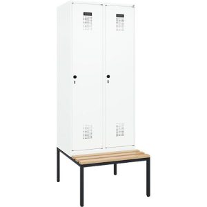 Kleiderspind C+P Evolo Plus, 2 Abteile, 400 mm Abteilbreite, mit untergebauter Sitzbank, B 800 x T 815 x H 2120 mm, Drehriegel, verkehrsweiß/verkehrsweiß Kleiderspind C+P Evolo Plus, 2 Abteile, 400 mm Abteilbreite, mit untergebauter Sitzbank, B 800 x T 815 x H 2120 mm, Drehriegel, verkehrsweiß/verkehrsweiß