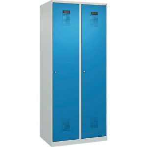 Kleiderspind C+P Evolo Plus, 2 Abteile, 400 mm breit, Zylinderschloss, Soft-Anschlag, B 800 x T 500 x H 1850 mm, lichtgrau/lichtblau Kleiderspind C+P Evolo Plus, 2 Abteile, 400 mm breit, Zylinderschloss, Soft-Anschlag, B 800 x T 500 x H 1850 mm, lichtgrau/lichtblau