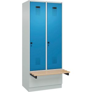 Kleiderspind C+P Evolo Plus, 2 Abteile à 400 mm Breite, Sockel, schwebende Sitzbank, B 800 x T 815 x H 1950 mm, Drehriegel, lichtgrau/lichtblau Kleiderspind C+P Evolo Plus, 2 Abteile à 400 mm Breite, Sockel, schwebende Sitzbank, B 800 x T 815 x H 1950 mm, Drehriegel, lichtgrau/lichtblau