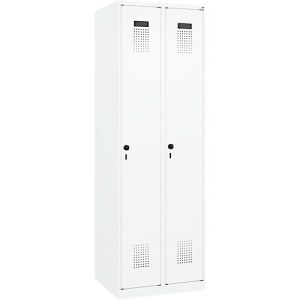 Kleiderspind C+P Evolo Plus, 2 Abteile, Anschlag rechts, Sicherheits-Drehriegel, Soft-Anschlag, B 600 x T 500 x H 1850 mm, verkehrsweiß/verkehrsweiß Kleiderspind C+P Evolo Plus, 2 Abteile, Anschlag rechts, Sicherheits-Drehriegel, Soft-Anschlag, B 600 x T 500 x H 1850 mm, verkehrsweiß/verkehrsweiß