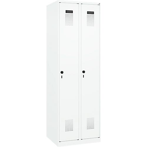Kleiderspind C+P Evolo Plus, 2 Abteile, Anschlag rechts, Sicherheits-Drehriegel, Soft-Anschlag, B 600 x T 500 x H 1850 mm, verkehrsweiß/verkehrsweiß