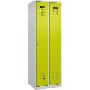 Kleiderspind C+P Evolo Plus, 2 Abteile, Anschlag rechts, Zylinderschloss, Soft-Anschlag, B 600 x T 500 x H 1850 mm, lichtgrau/clowngrün Kleiderspind C+P Evolo Plus, 2 Abteile, Anschlag rechts, Zylinderschloss, Soft-Anschlag, B 600 x T 500 x H 1850 mm, lichtgrau/clowngrün