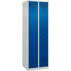 Kleiderspind C+P Evolo Plus, 2 Abteile, Anschlag rechts, Zylinderschloss, Soft-Anschlag, B 600 x T 500 x H 1850 mm, lichtgrau/enzianblau Kleiderspind C+P Evolo Plus, 2 Abteile, Anschlag rechts, Zylinderschloss, Soft-Anschlag, B 600 x T 500 x H 1850 mm, lichtgrau/enzianblau