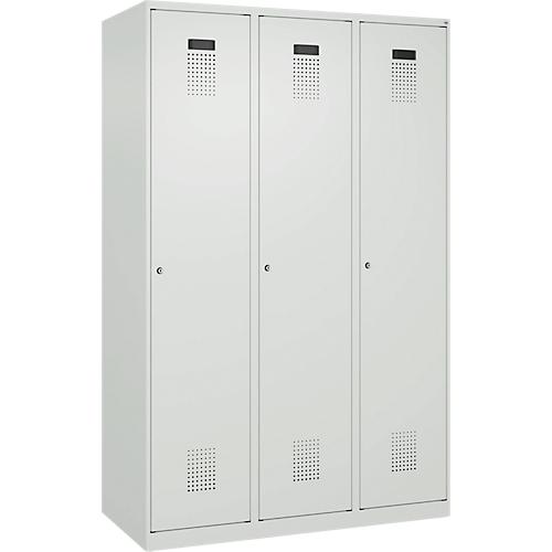 Kleiderspind C+P Evolo Plus, 3 Abteile, 400 mm breit, Zylinderschloss, Soft-Anschlag, B 1.200 x T 500 x H 1.850 m, lichtgrau/lichtgrau
