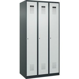 Kleiderspind C+P Evolo Plus, 3 Abteile, Anschlag rechts, Zylinderschloss, B 900 x T 500 x H 1850 mm, anthrazitgrau/lichtgrau Kleiderspind C+P Evolo Plus, 3 Abteile, Anschlag rechts, Zylinderschloss, B 900 x T 500 x H 1850 mm, anthrazitgrau/lichtgrau