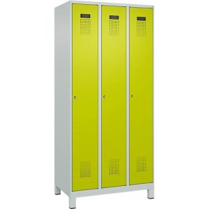 Kleiderspind C+P Evolo Plus, 3 Abteile, Anschlag rechts, Zylinderschloss, B 900 x T 500 x H 1950 mm, lichtgrau/clowngrün Kleiderspind C+P Evolo Plus, 3 Abteile, Anschlag rechts, Zylinderschloss, B 900 x T 500 x H 1950 mm, lichtgrau/clowngrün