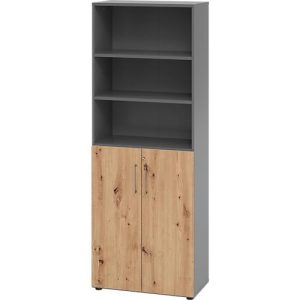 Kombischrank Breno, 6OH, Schrank- und Regalelement, abschließbar, B 800 x T 420 x H 2156 mm, Spanplatte, graphit/Asteiche Kombischrank Breno, 6OH, Schrank- und Regalelement, abschließbar, B 800 x T 420 x H 2156 mm, Spanplatte, graphit/Asteiche