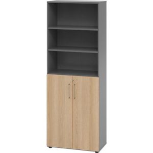 Kombischrank Breno, 6OH, Schrank- und Regalelement, abschließbar, B 800 x T 420 x H 2156 mm, Spanplatte, graphit/Eiche Kombischrank Breno, 6OH, Schrank- und Regalelement, abschließbar, B 800 x T 420 x H 2156 mm, Spanplatte, graphit/Eiche