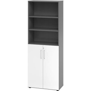 Kombischrank Breno, 6OH, Schrank- und Regalelement, abschließbar, B 800 x T 420 x H 2156 mm, Spanplatte, graphit/weiß Kombischrank Breno, 6OH, Schrank- und Regalelement, abschließbar, B 800 x T 420 x H 2156 mm, Spanplatte, graphit/weiß