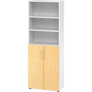 Kombischrank Breno, 6OH, Schrank- und Regalelement, abschließbar, B 800 x T 420 x H 2156 mm, Spanplatte, weiß/Ahorn Kombischrank Breno, 6OH, Schrank- und Regalelement, abschließbar, B 800 x T 420 x H 2156 mm, Spanplatte, weiß/Ahorn