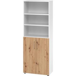 Kombischrank Breno, 6OH, Schrank- und Regalelement, abschließbar, B 800 x T 420 x H 2156 mm, Spanplatte, weiß/Asteiche Kombischrank Breno, 6OH, Schrank- und Regalelement, abschließbar, B 800 x T 420 x H 2156 mm, Spanplatte, weiß/Asteiche