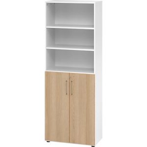 Kombischrank Breno, 6OH, Schrank- und Regalelement, abschließbar, B 800 x T 420 x H 2156 mm, Spanplatte, weiß/Eiche Kombischrank Breno, 6OH, Schrank- und Regalelement, abschließbar, B 800 x T 420 x H 2156 mm, Spanplatte, weiß/Eiche