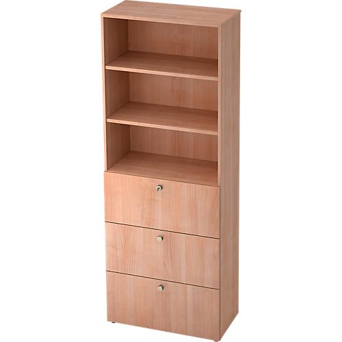 Kombischrank TOPAS LINE, 6 Ordnerhöhen, Regal und Hängeregistratur, Nußbaum-Dekor/Nußbaum-Dekor