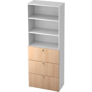 Kombischrank TOPAS LINE, 6 Ordnerhöhen, Regal und Hängeregistratur, weiß/Eiche-Dekor
