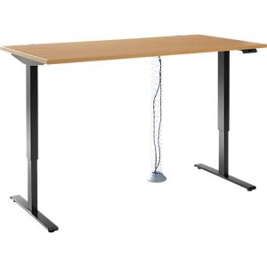 Komplettangebot Schäfer Shop Genius Schreibtisch AERO FLEX, 1-stufig elektrisch höhenverstellbar, Rechteck, T-Fuß, B 1600 mm, Buche-Dekor/schwarz + Kabelspirale Komplettangebot Schäfer Shop Genius Schreibtisch AERO FLEX, 1-stufig elektrisch höhenverstellbar, Rechteck, T-Fuß, B 1600 mm, Buche-Dekor/schwarz + Kabelspirale