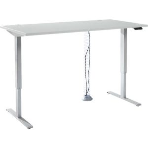 Komplettangebot Schäfer Shop Genius Schreibtisch AERO FLEX, 1-stufig elektrisch höhenverstellbar, Rechteck, T-Fuß, B 1600 mm, lichtgrau/weißalu + Kabelspirale Komplettangebot Schäfer Shop Genius Schreibtisch AERO FLEX, 1-stufig elektrisch höhenverstellbar, Rechteck, T-Fuß, B 1600 mm, lichtgrau/weißalu + Kabelspirale