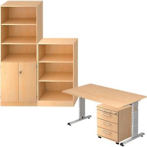 Komplettangebot Schreibtisch/Container/Regalschrank/Regal ULM, Ahorn-Dekor Komplettangebot Schreibtisch/Container/Regalschrank/Regal ULM, Ahorn-Dekor