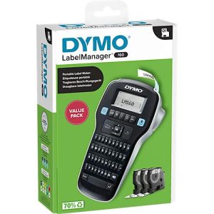 Komplettset Etikettendrucker DYMO® LabelManager™ 160, mit Schnellformatierungstasten + 3 x D1-Schriftband, L 7 m x B 12 mm schwarz auf weiß Komplettset Etikettendrucker DYMO® LabelManager™ 160, mit Schnellformatierungstasten + 3 x D1-Schriftband, L 7 m x B 12 mm schwarz auf weiß