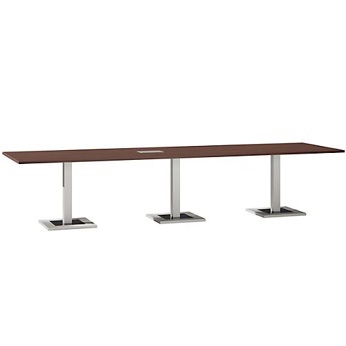 Konferenztisch, mit Tischanschlussfeld, bis 12 Personen, Rechteck, Standfuß, B 3500 x T 1000 x H 720-820 mm, Ahornbrazil/silber