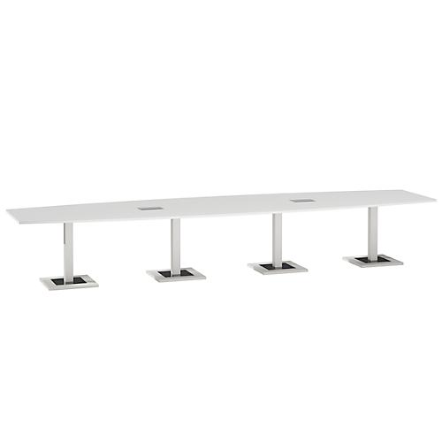 Konferenztisch, mit Tischanschlussfeld, bis 14 Personen, Boot, Standfuß, B 4500 x T 1200 x H 720-820 mm, weiß/silber