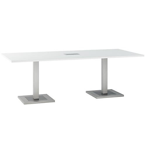 Konferenztisch, mit Tischanschlussfeld, bis 8 Personen, Rechteck, Standfuß, B 2200 x T 1000 x H 720-820 mm, weiß/silber