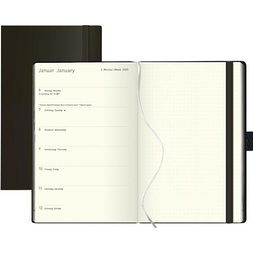 Korsch Buchkalender Times Big 18 Balaton 2025, Kalendarium D/GB, 208 Seiten, Stiftehalter, Innentasche, B 130 x H 210 mm, schwarz