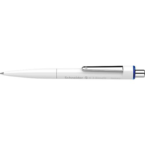 Kugelschreiber Schneider K3 Biosafe, Strichstärke M, dokumentenecht, Biokunststoff, Schaft weiß, Schriftfarbe blau, 10 Stück