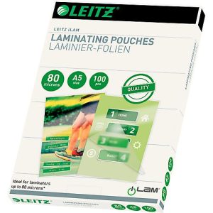 Laminierfolien Leitz iLAM, A5 Hoch-& Querformat, Stärke 80 µm, L 222 x B 160 mm, PET, farblos, 100 Stück Laminierfolien Leitz iLAM, A5 Hoch-& Querformat, Stärke 80 µm, L 222 x B 160 mm, PET, farblos, 100 Stück