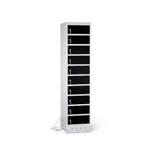 Laptopschrank mit Ladefunktion, 10 Abteile mit Zylinderschloss, Stahlblech lichtgrau RAL 7035/tiefschwarz RAL 9005 Laptopschrank mit Ladefunktion, 10 Abteile mit Zylinderschloss, Stahlblech lichtgrau RAL 7035/tiefschwarz RAL 9005