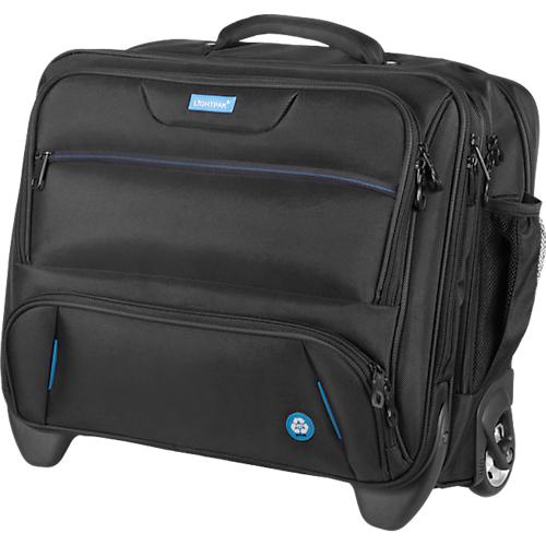 Laptoptrolley LIGHTPAK®, für 1 Notebook bis 17', Hauptfach & 3 Reißverschlussfächer, Netztasche, Laufrollen, Recycling-PET, schwarz
