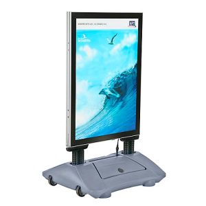 LED Kundenstopper WindPro, A1, wetterfest, beidseitig einsetzbar, mit Rollen, 650-1300 Lux, Polycarbonat, grau LED Kundenstopper WindPro, A1, wetterfest, beidseitig einsetzbar, mit Rollen, 650-1300 Lux, Polycarbonat, grau