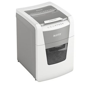 Leitz IQ Autofeed Small Office 100 Aktenvernichter P5, Vollautomatik, Mikroschnitt 2 x 15 mm, 34 l, 100 Blatt Schnittleistung, weiß Leitz IQ Autofeed Small Office 100 Aktenvernichter P5, Vollautomatik, Mikroschnitt 2 x 15 mm, 34 l, 100 Blatt Schnittleistung, weiß