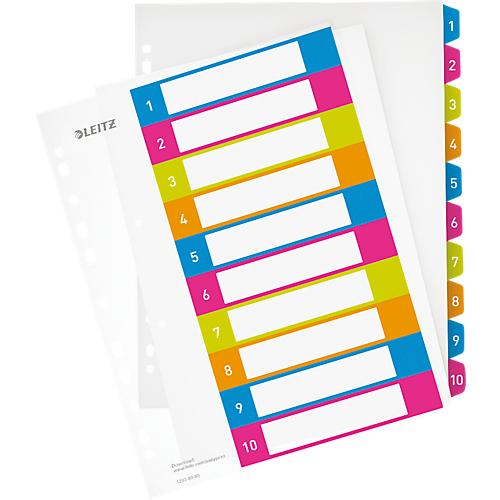 LEITZ® Kunststoffregister Wow, Zahlen 1-10, A4 Überbreite, PC-beschriftbar,einzeln