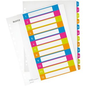 LEITZ® Kunststoffregister Wow, Zahlen 1-12, A4 Überbreite, PC-beschriftbar,einzeln LEITZ® Kunststoffregister Wow, Zahlen 1-12, A4 Überbreite, PC-beschriftbar,einzeln