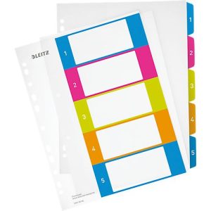 LEITZ® Kunststoffregister Wow, Zahlen 1-5, A4 Überbreite, PC-beschriftbar,einzeln LEITZ® Kunststoffregister Wow, Zahlen 1-5, A4 Überbreite, PC-beschriftbar,einzeln
